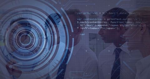 Business Executives Engaged in Futuristic Data Collaboration