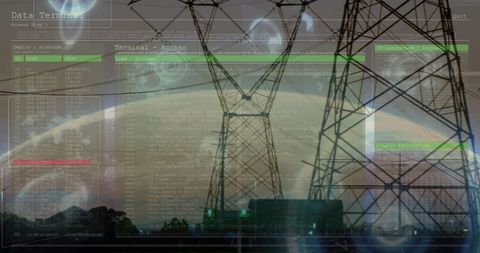 high-voltage powerlines merging with digital code interface - Download Free Stock Images Pikwizard.com