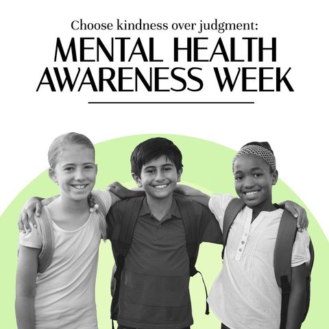 Diverse schoolchildren celebrating mental health awareness week