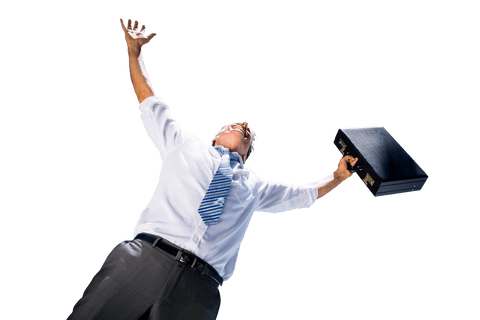 Success Celebration by Energetic Businessman on Transparent Background