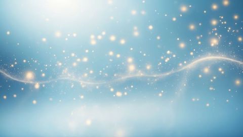 Ethereal Glowing Light Orbs and Sparkle Trail on Blue Gradient