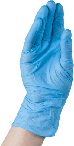 Transparent Blue Medical Glove on Hand in Scientific Action