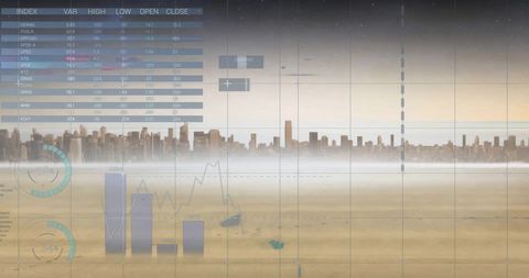 Financial Data Analysis Over Futuristic Cityscape Background - Download Free Stock Images Pikwizard.com