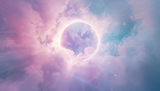 Cosmic Ring of Light Embraced by Pastel Clouds
