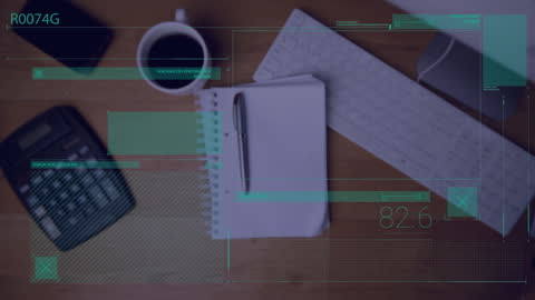 High-Tech Data Processing Overlaid on Office Workspace