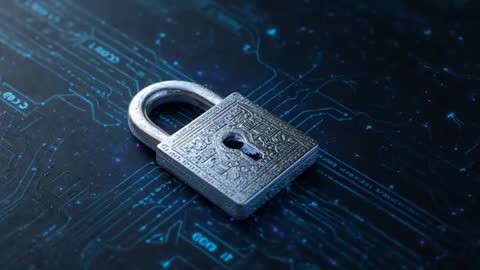 Metal Padlock Embedding on Circuit Board Showcases Cybersecurity