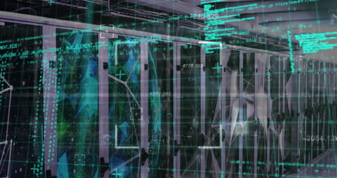 Data Processing Animation Overlooking Contemporary Server Room