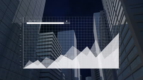 Dynamic Financial Graph Animation Overlay on Cityscape