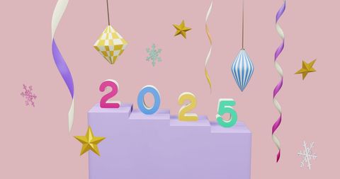 Festive 2025 New Year Decoration with Hanging Ornaments