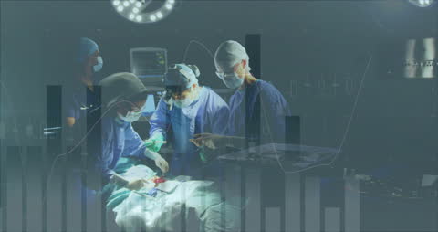 Surgical Team with Digital Data Overlay in Operating Room