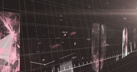 Futuristic data visualization panels with light flare