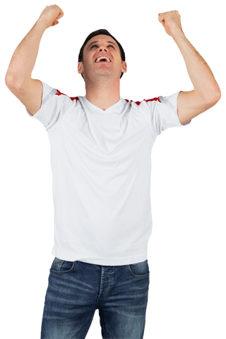 Energetic Football Fan Celebrating Success with Transparent Background