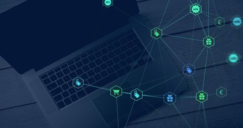 Digital network icons connecting online shopping and communication