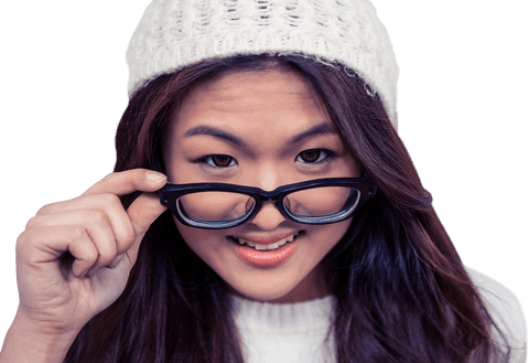 Smiling Asian Woman Wearing Beanie Adjusting Glasses Transparent Background - Download Free Stock Videos Pikwizard.com