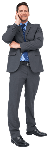 Happy Caucasian Businessman Standing on Transparent Background