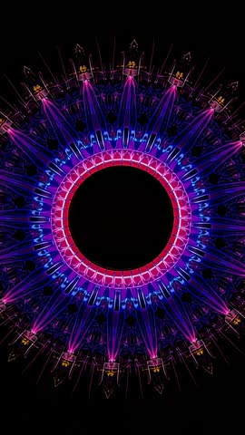 Vertical neon mandala rotating and pulsing fractal spikes loop for mobile visuals