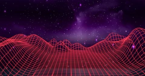 Futuristic Digital Grid Landscape Under Starry Sky in Neon Colors - Download Free Stock Images Pikwizard.com