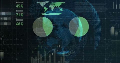 3D Globe Interface with Analytics Dashboard Visualizing Data