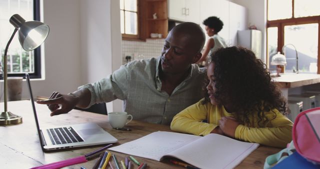 Father and Daughter Studying Together at Home - Download Free Stock Images Pikwizard.com