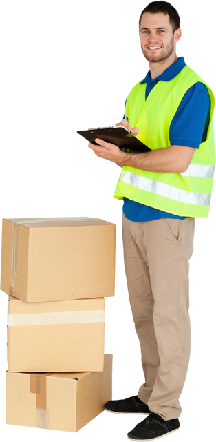 Smiling Delivery Man with Clipboard on Transparent Background - Download Free Stock Videos Pikwizard.com