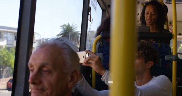 Diverse passengers enjoying public bus ride - Download Free Stock Images Pikwizard.com