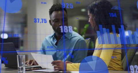 Colleagues Discussing Work with Digital Financial Charts