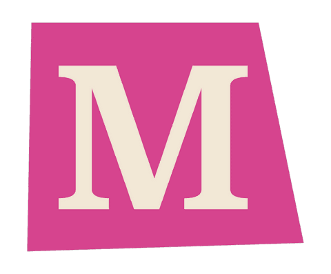 Stylized m over magenta trapezoid and transparent background