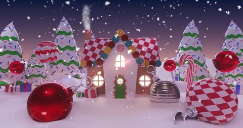 Whimsical Christmas Wonderland with Decorated House - Download Free Stock Images Pikwizard.com