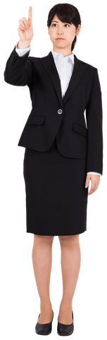 Transparent Businesswoman Pointing in Black Suit