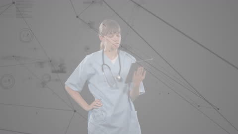 Medical Professional Analyzing Data on Digital Tablet