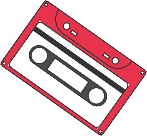 Vintage red retro cassette tape on transparent background