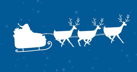 Santa Sleigh Silhouette with Reindeer on Snowy Night