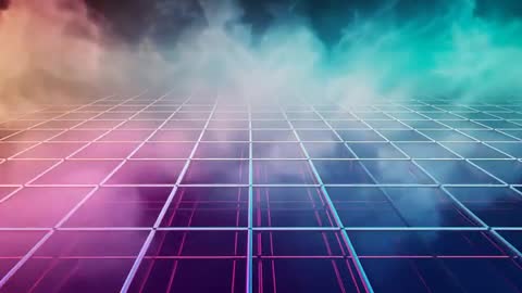 Looping Neon Grid Plane Reflecting Magenta and Teal Fog for Retro Synthwave Background
