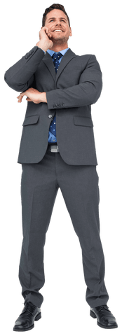 Happy Caucasian Businessman in Suit Smiling on Transparent Background
