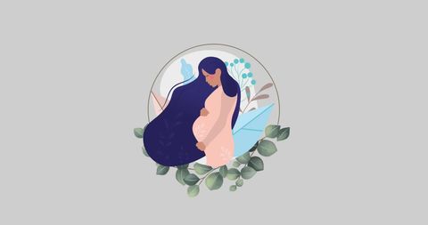 Pregnant Woman Illustration with Nature Elements and Florals