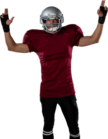 Transparent american football player celebrating with raised arms