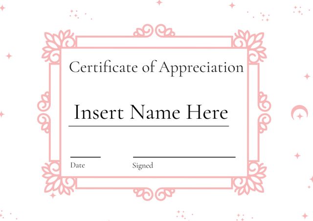 Editable Certificate of Appreciation Template with Ornate Pink Border - Download Free Stock Templates Pikwizard.com