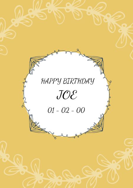 This elegant happy birthday card design features floral decoration on a beige background, ideal for personalized greetings. Creating a sophisticated feel with its minimalistic approach, it is perfect for use as a printable birthday card or a digital greeting. The decorative frame adds charm, making it suitable for special occasion messages.