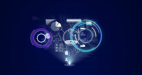 Futuristic Digital Interface with Holographic Data and Charts