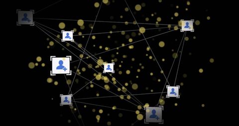 Networking digital interface with media icons and data points