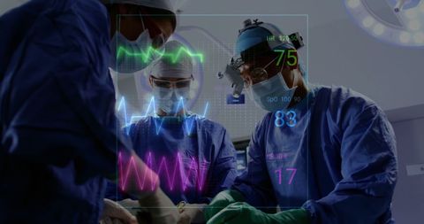 Medical Team Performing Surgery with Digital Vital Signs Overlay - Download Free Stock Images Pikwizard.com