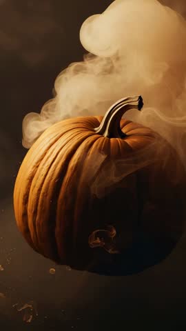 Rotating pumpkin emitting smoke and swirling mist for moody Halloween atmosphere