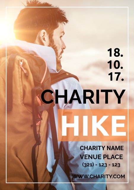 Young Hiker Promoting Charity Event in Outdoor Adventure Poster - Download Free Stock Templates Pikwizard.com