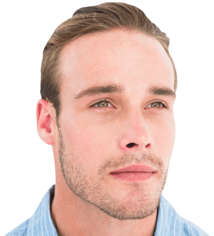 Transparent background male with thoughtful expression