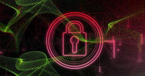 Digital Lock Icon with Futuristic Green and Red Swirling Lines - Download Free Stock Images Pikwizard.com