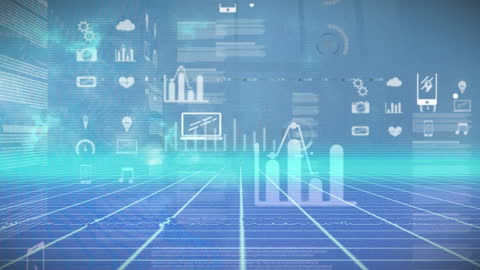 Futuristic Blue Data Grid with Digital Graphics in Virtual Space