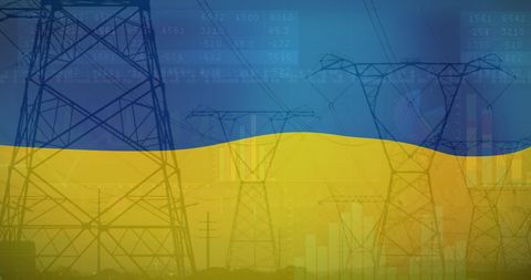 Flag of Ukraine Overlaid on Electricity Transmission Lines
