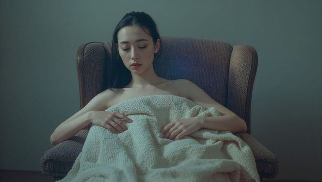 Serene Woman Relaxing in Cozy Armchair with Blanket