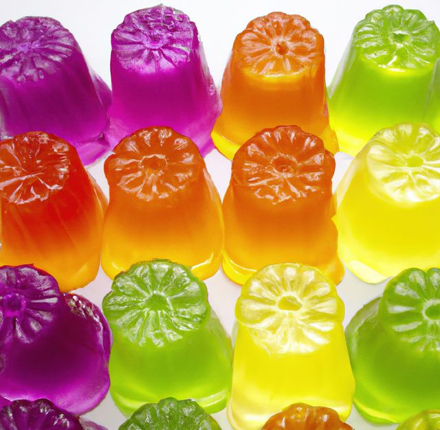 Image of close up of multiple colourful jellies background. Sweets, food, colour and pattern concept.