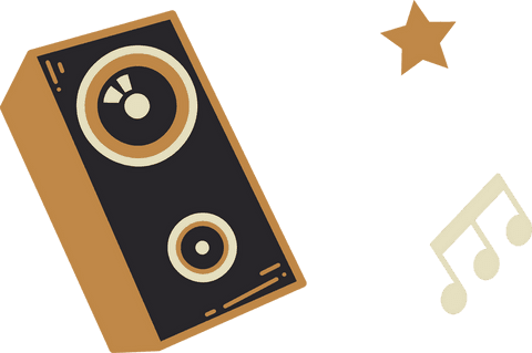 Stylized Speaker Icon with Musical Elements Transparent
